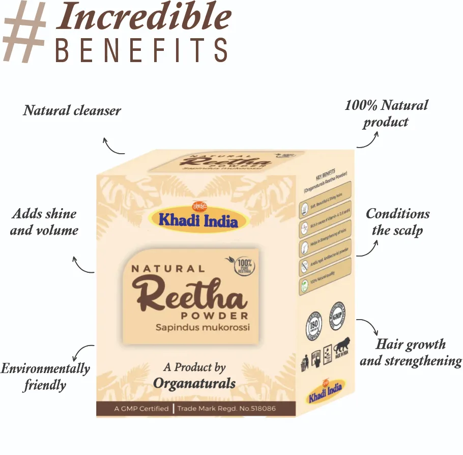 Natural Khadi 100% Pure and Natural Reetha Powder for Hair - 100 g - Image 2